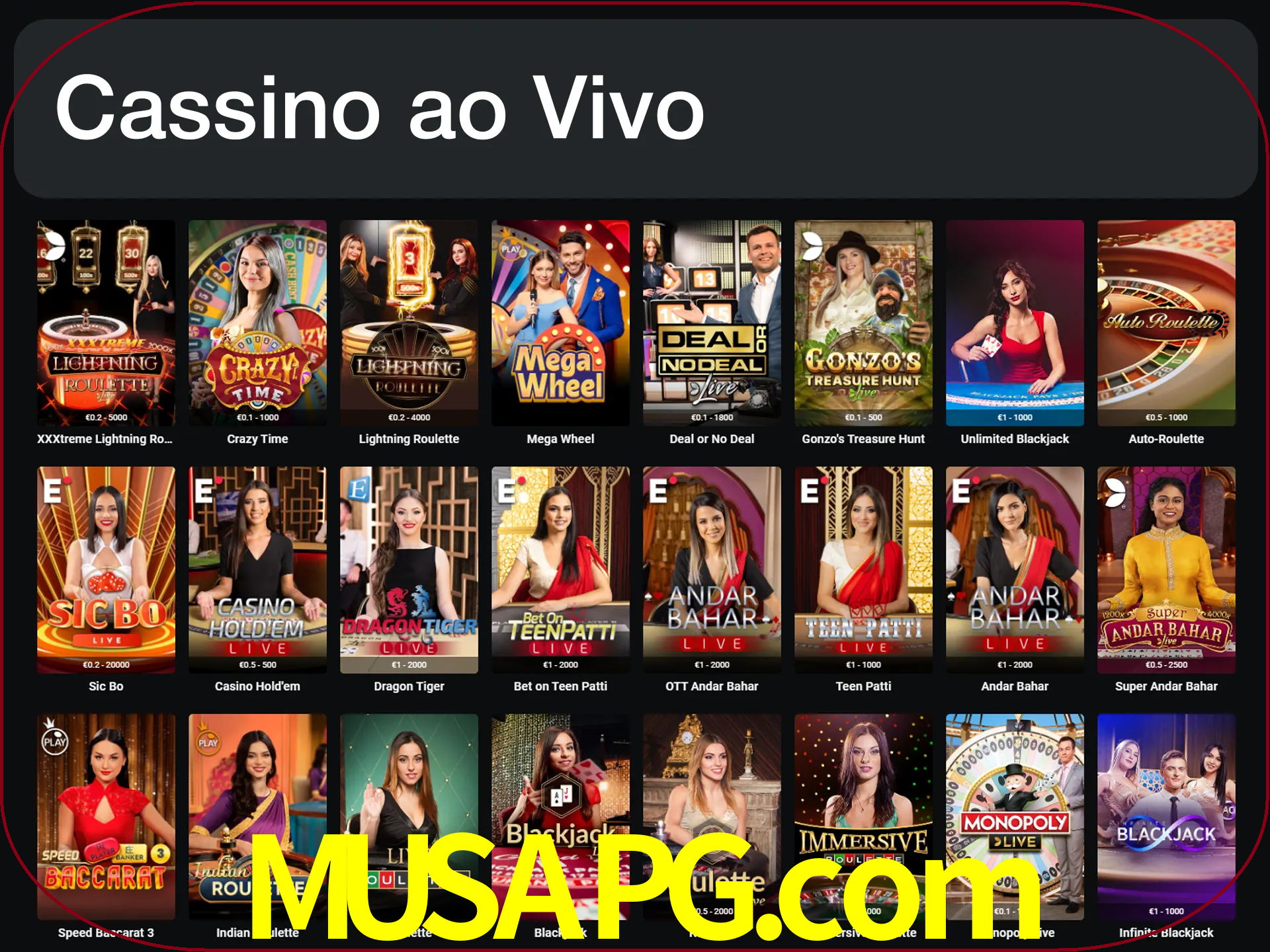 Jogue jogos de cassino com um verdadeiro dealer.